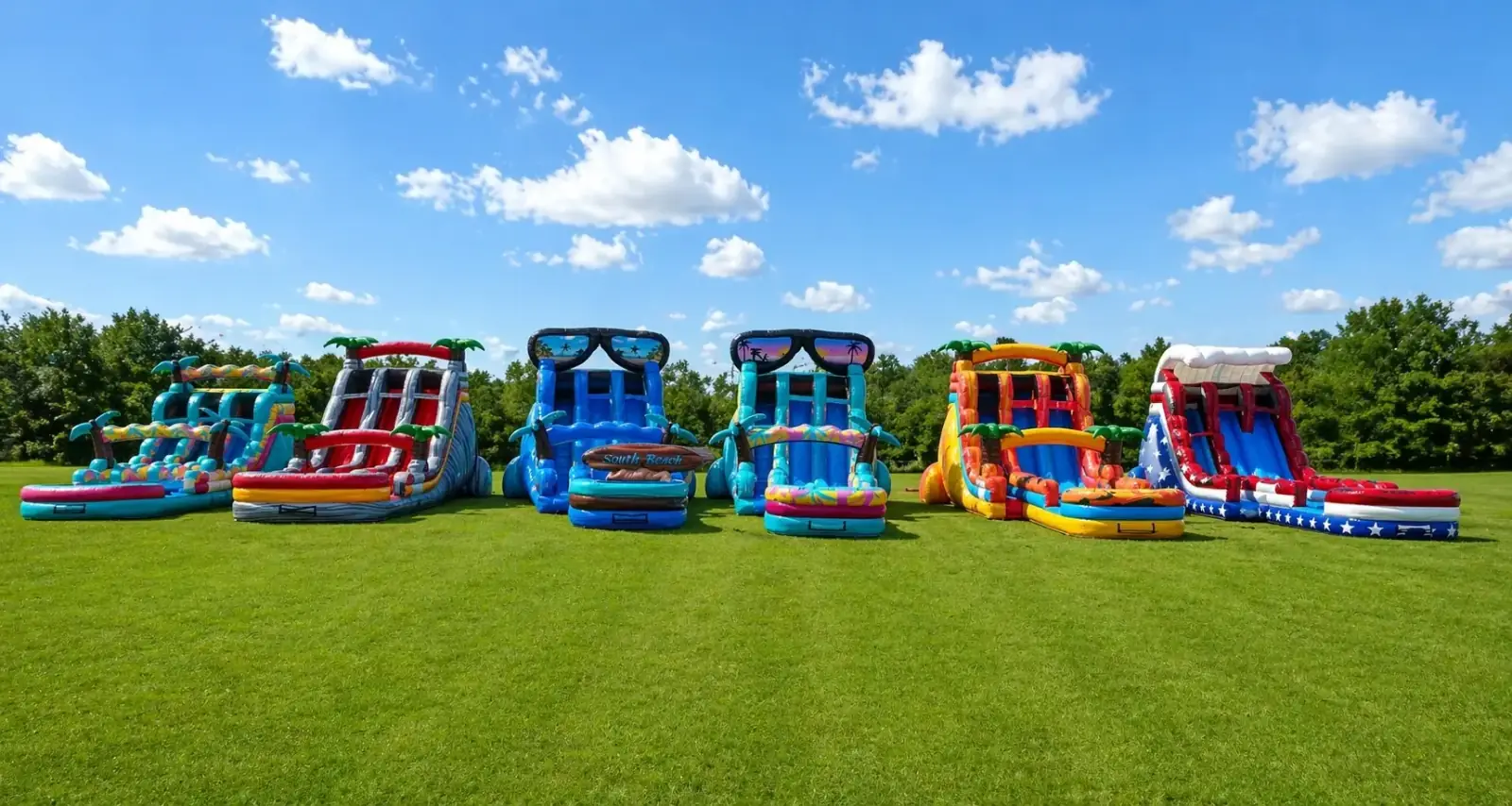 Orlando inflatable rentals fleet — water slides and bounce houses available for rent in Orlando FL